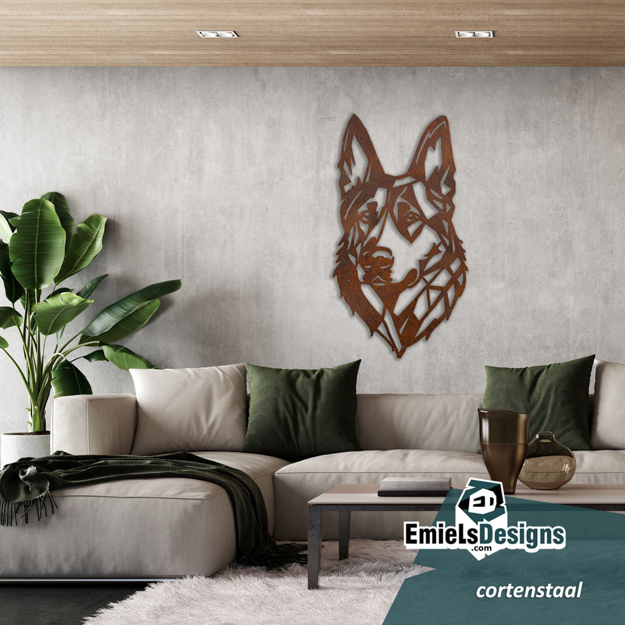 Metalen wanddecoratie - hond kop - Duitse Herder