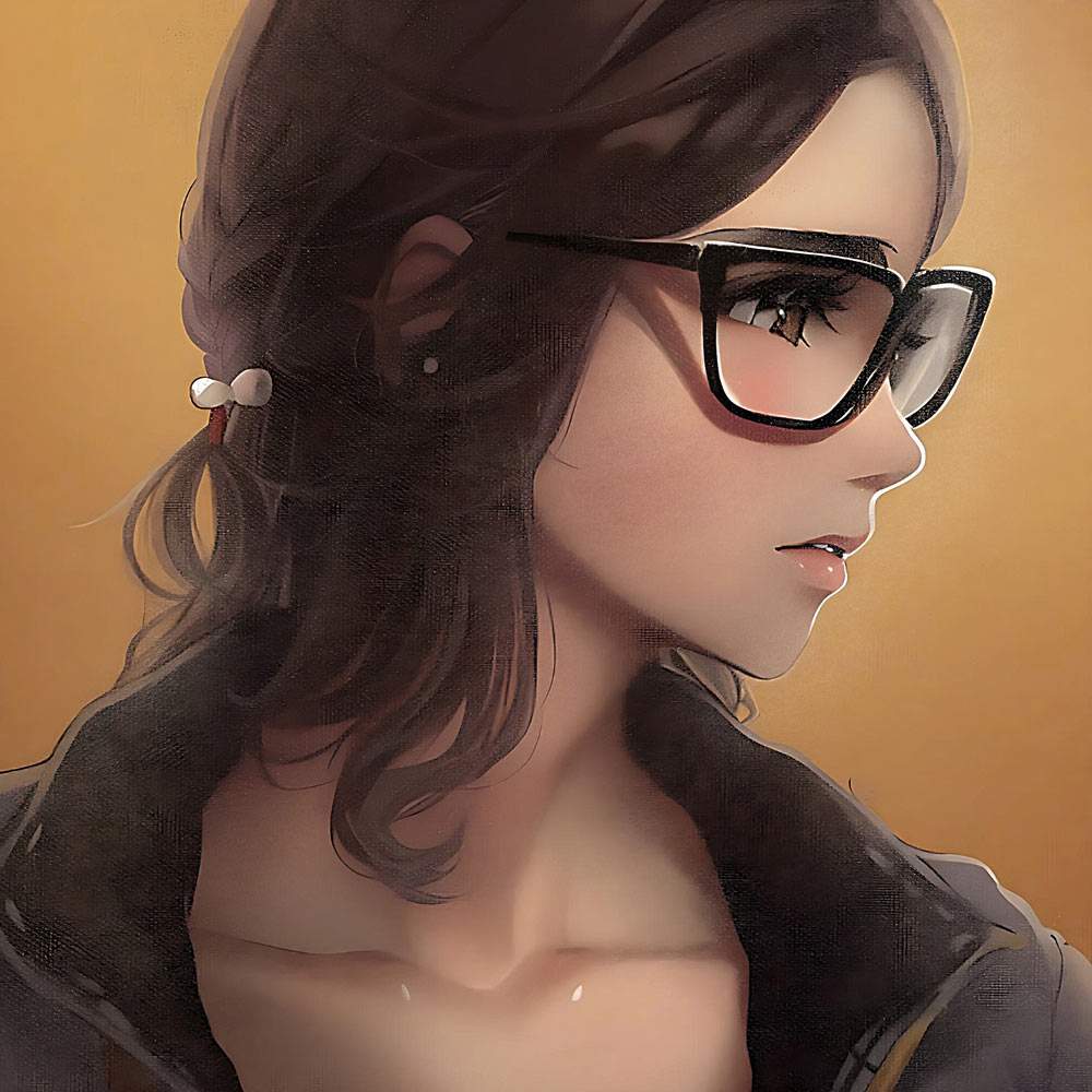 Vierkant portret - vrouw met bril en donker bruine haren