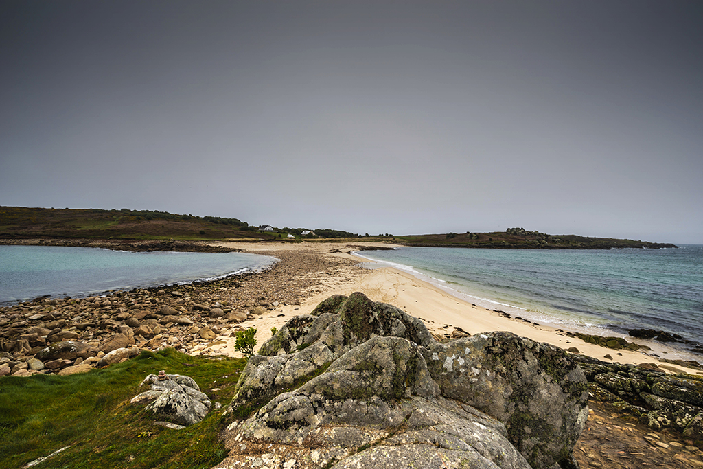 View of The Bar and the pathway to Gugh which is covered at high tide.  Stock Image ID: 2978