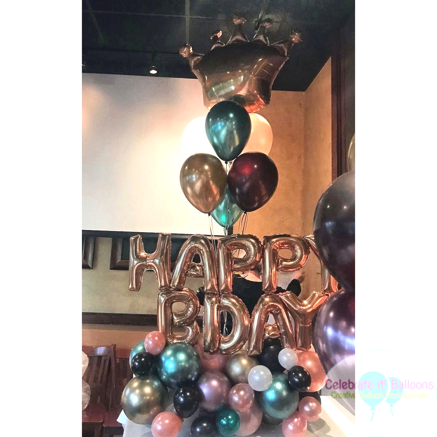 Organic balloon birthday bouquet with crown