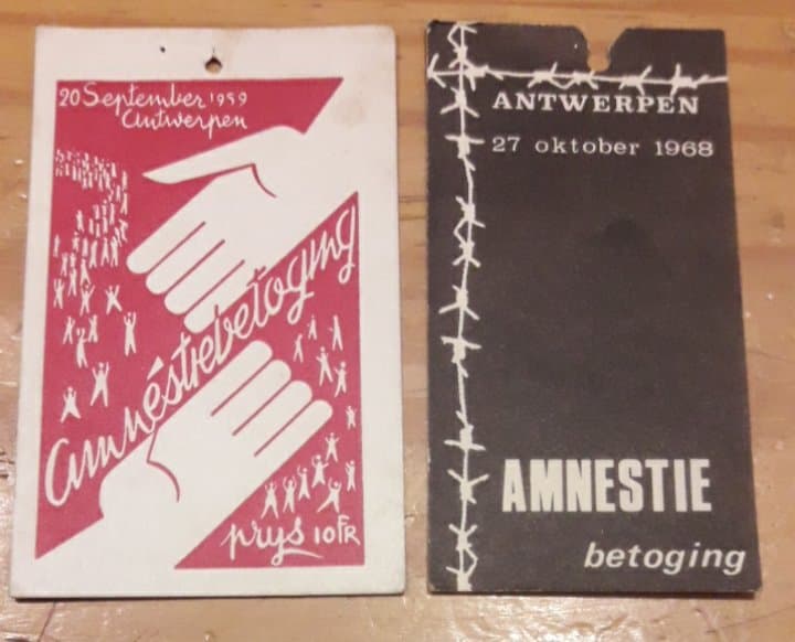 Herkenningsteken AMNESTIE betoging 1959 en 1968 Antwerpen