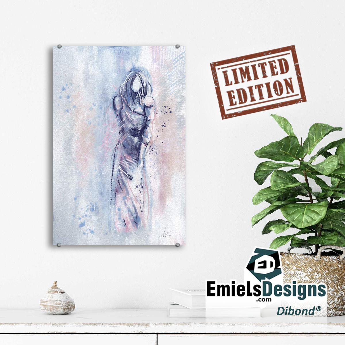 Limited edition - abstract dame in lila en blauw tinten