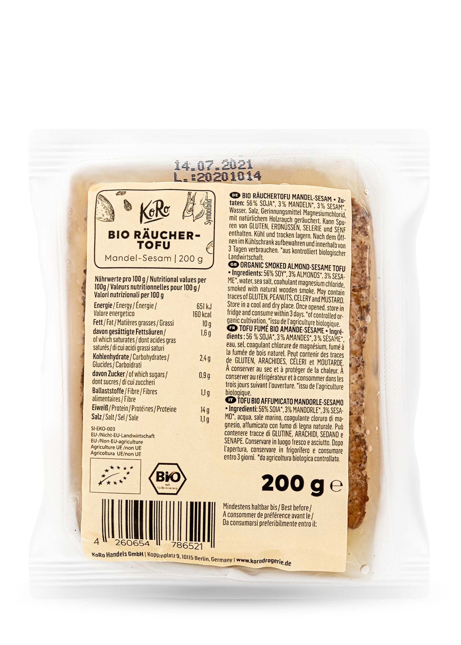 Koro Biologische gerookte tofu amandel sesam