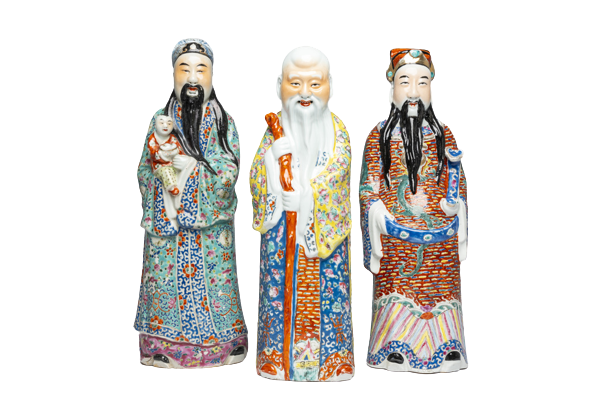 Chinese beelden van de stergoden - in porselein of hout