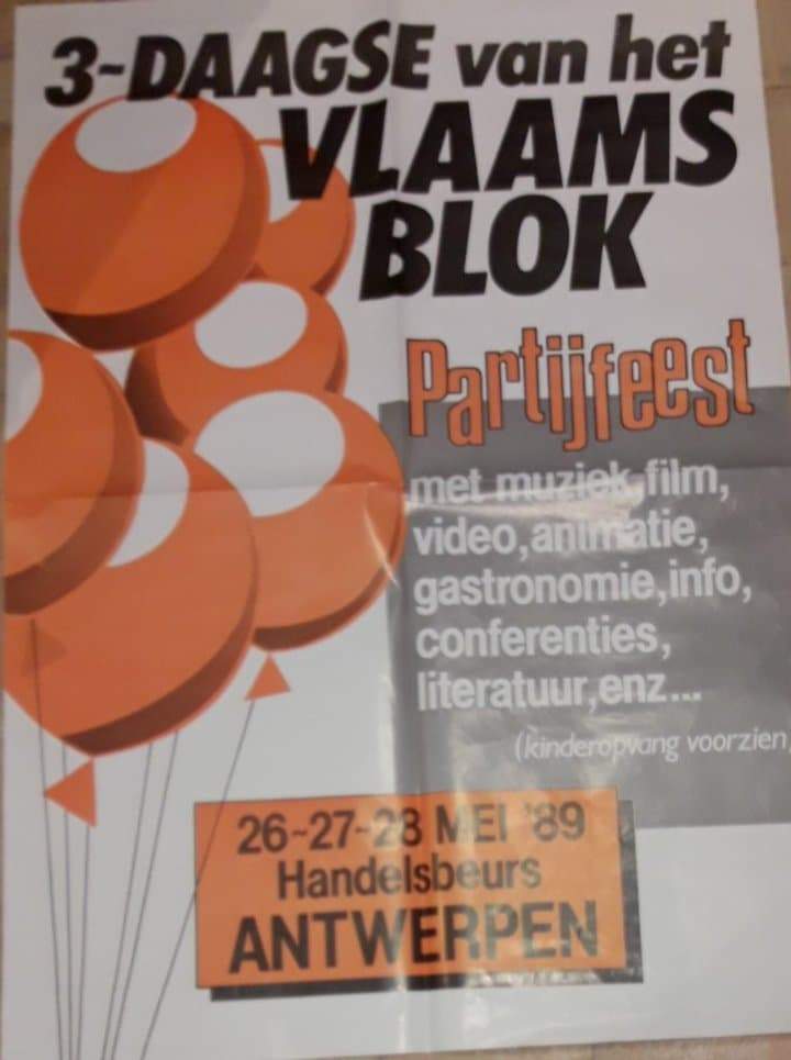 Affiche Vlaams Blok - Partijfeest 1989 Antwerpen  / 60 x 90 cm