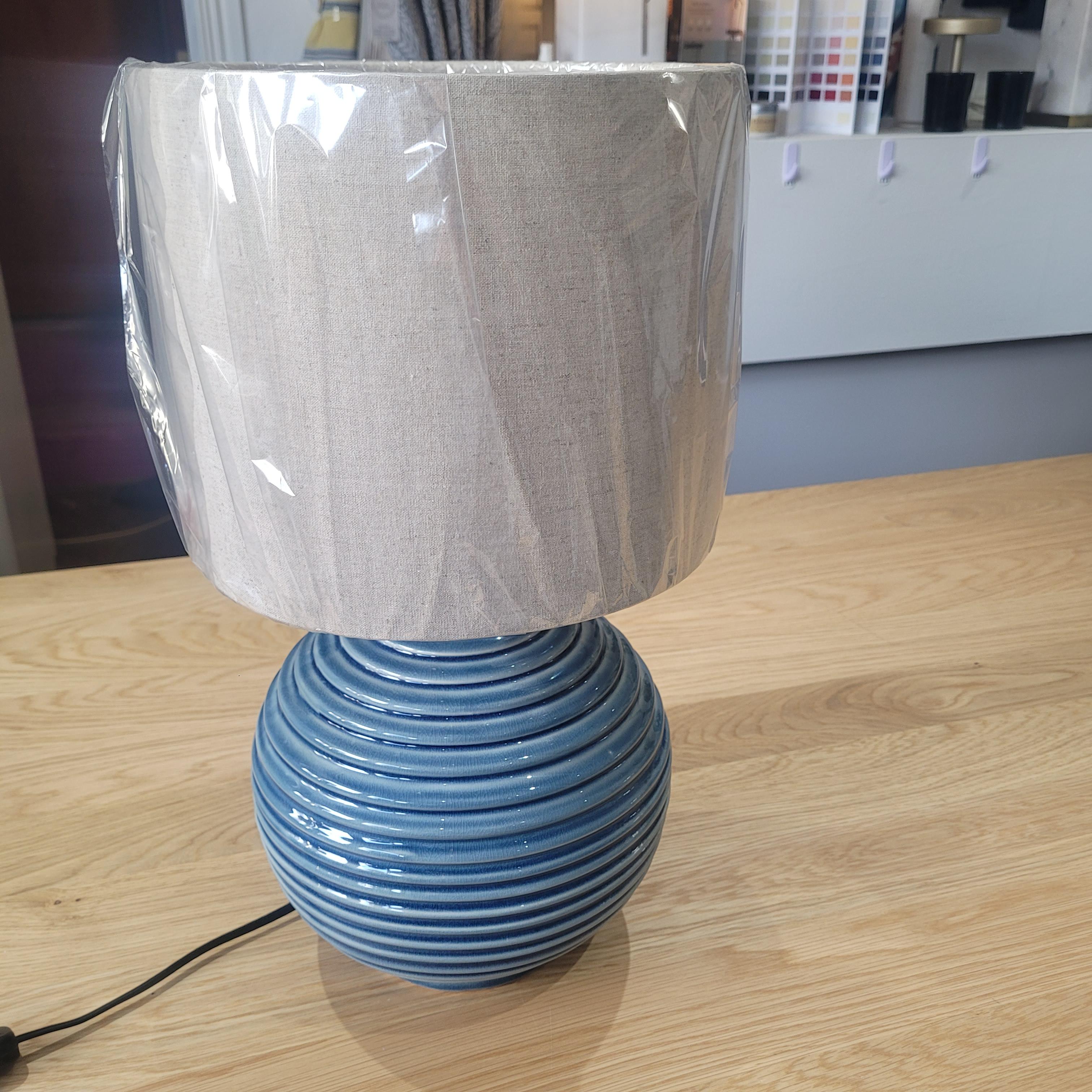 Blue Lamp with Oatmeal Shade