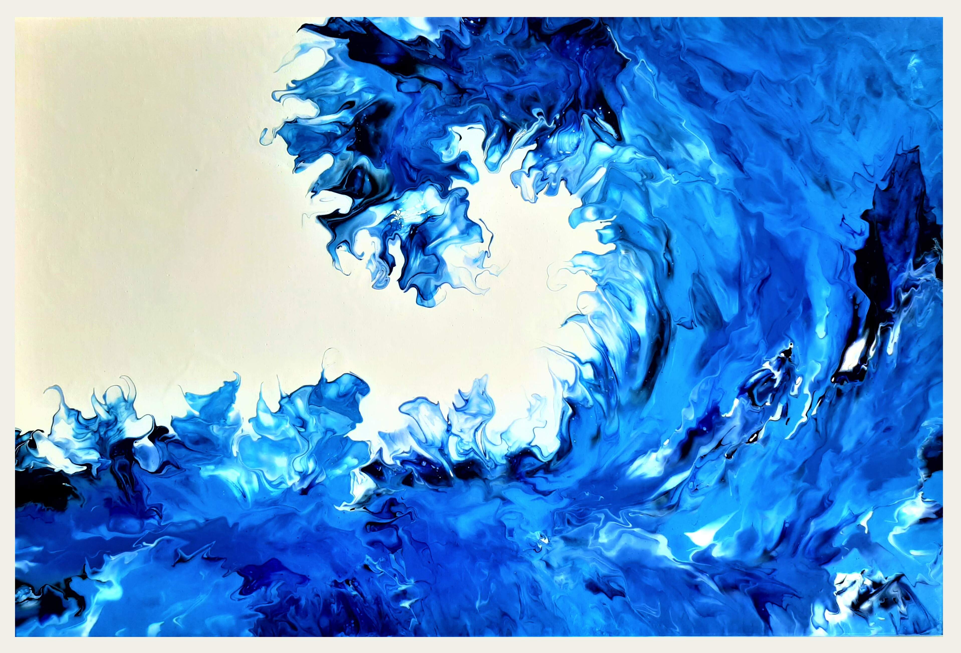 Ocean wave fluid art on large 71cm x 56cm canvas
