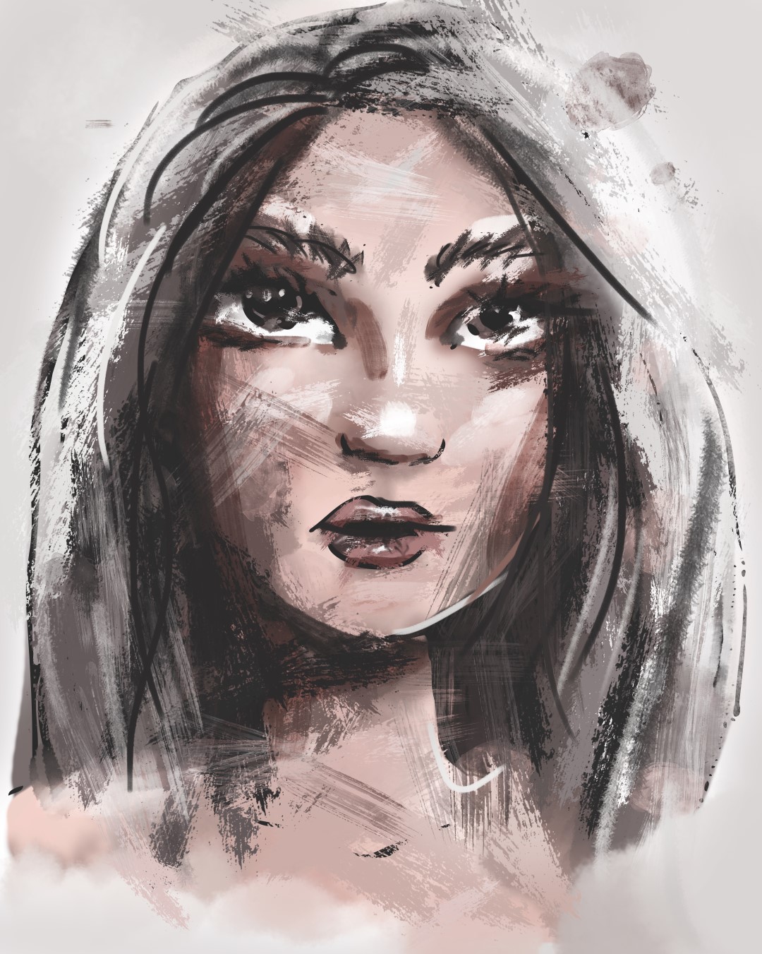 Schilderij - portret jonge vrouw in taupe tinten