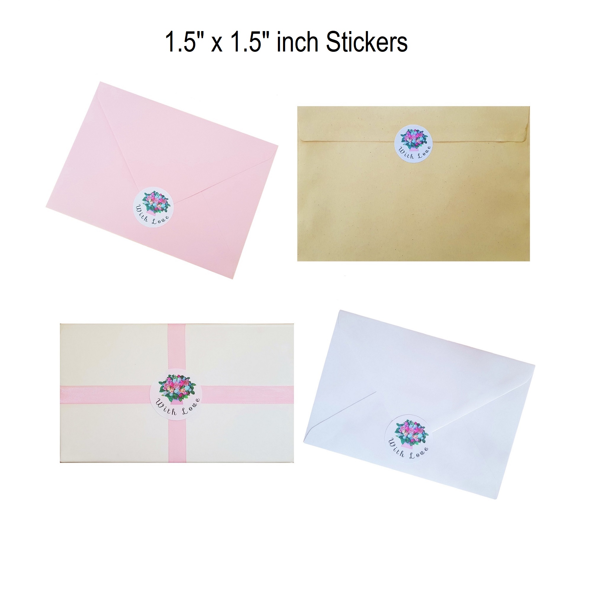 "With Love" Stickers - Pink Floral Bouquet