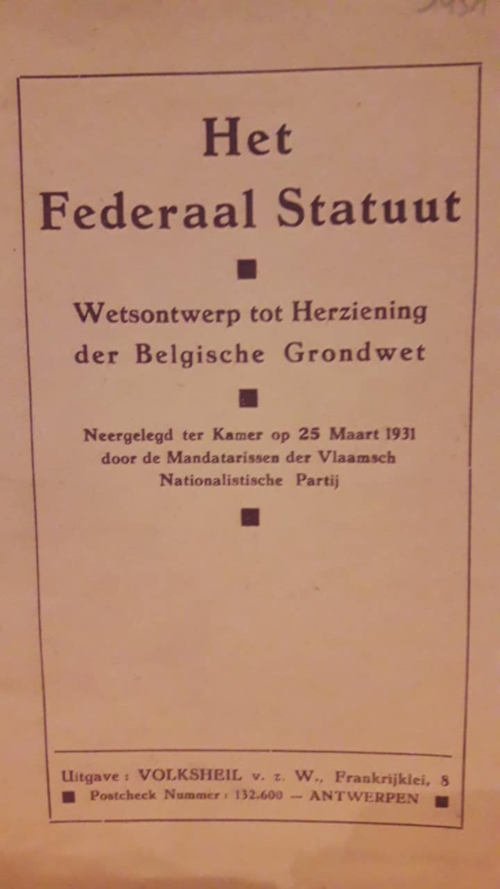 Het federaal statuut , manifest van de Vlaamsch Nationale partij / 1931