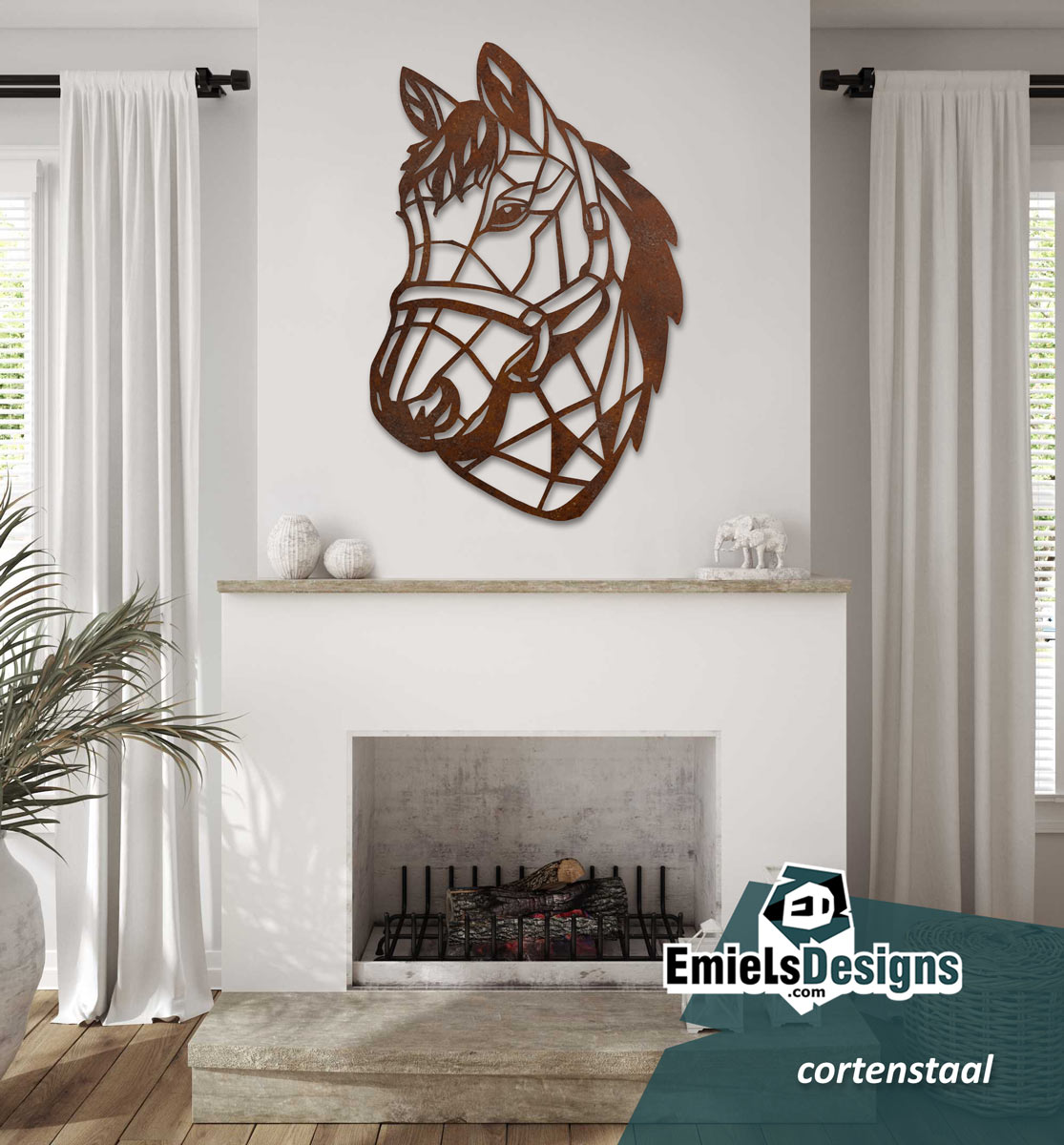 Wanddecoratie - paarden hoofd 58 x 90 cm