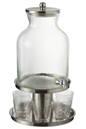 J-Line, Drankdispenser met 6 glazen, stainless steel/glas