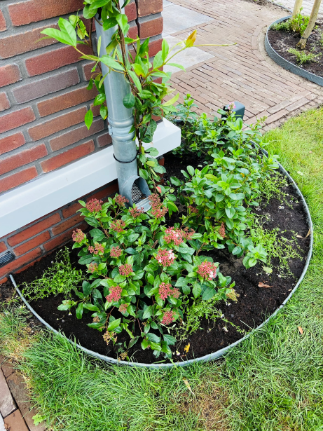 Een plantenborder op de hoek van de woning, kleedt het huis mooi aan