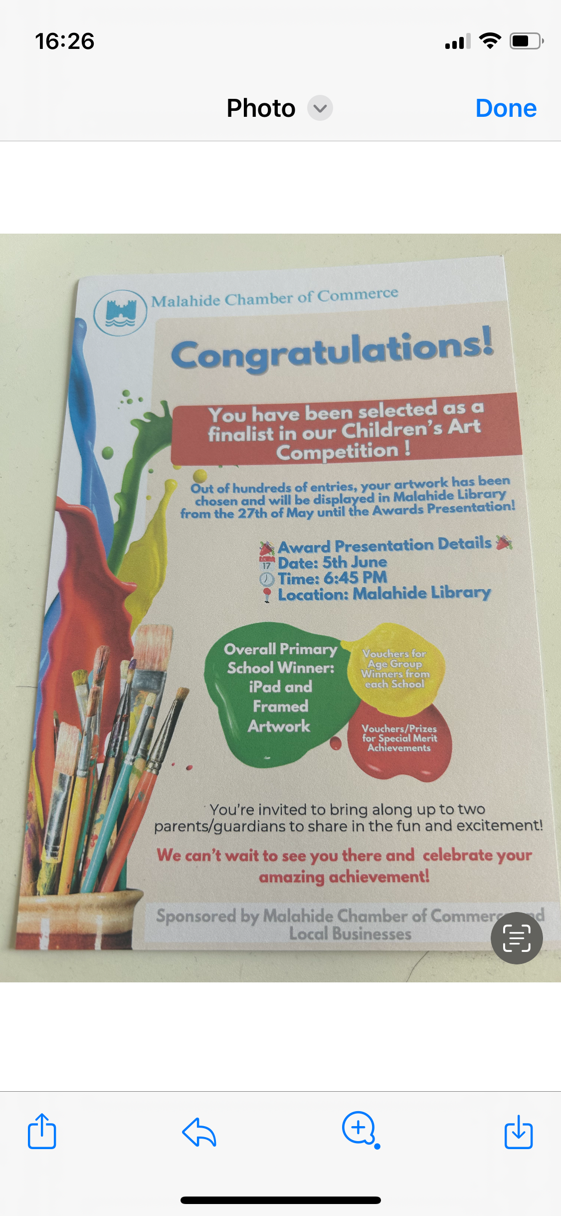 Malahide Chamber of Commerce Children's Art Competition - 24th May