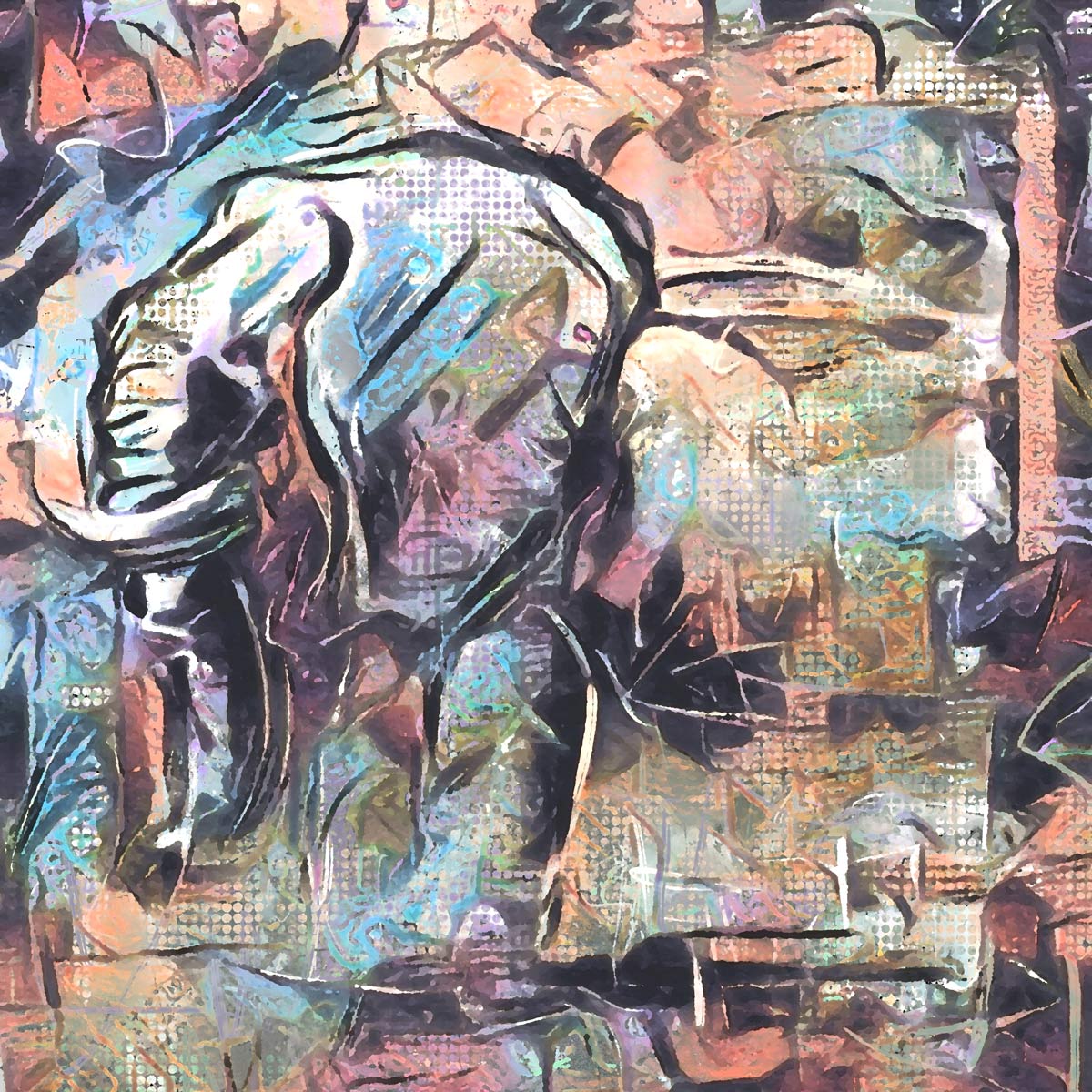 Kleurig abstract kunstwerk olifant - vierkant formaat