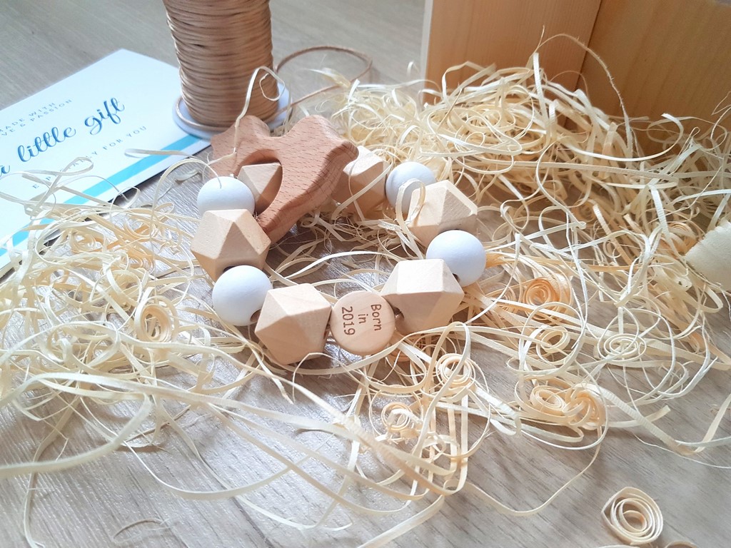 Wooden Teether Rattle - Born in 2019