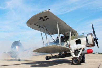 Photo of Fairey Swordfish starting up with smoke
