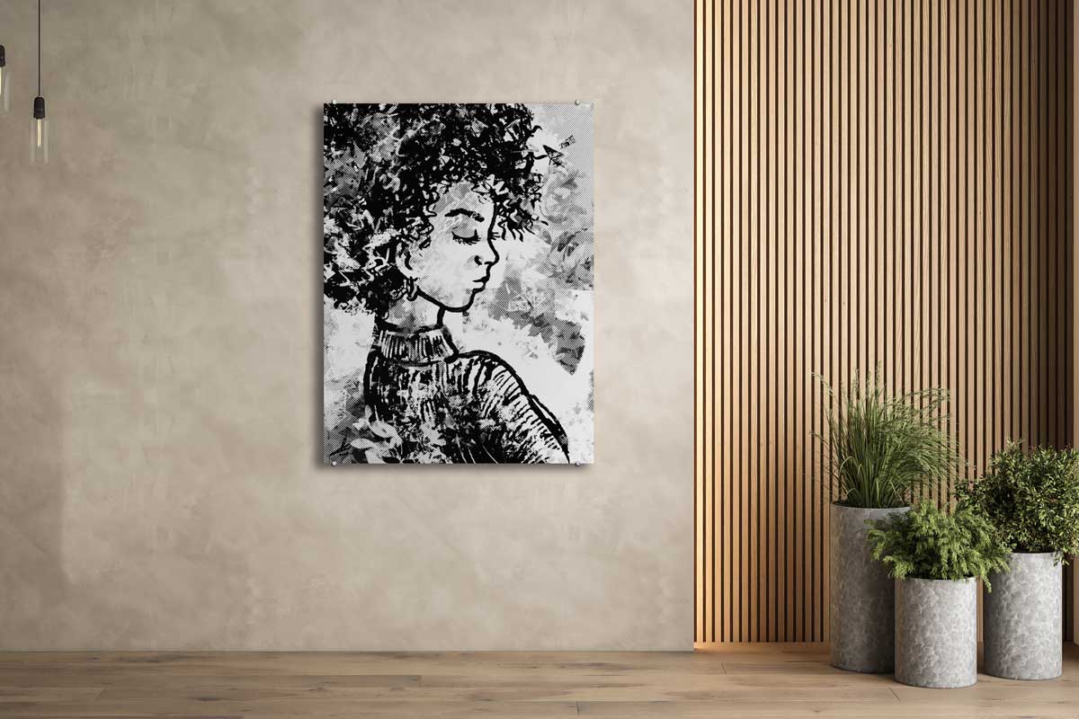 Portret vrouw met krullen - profiel in zwartwit of kleur