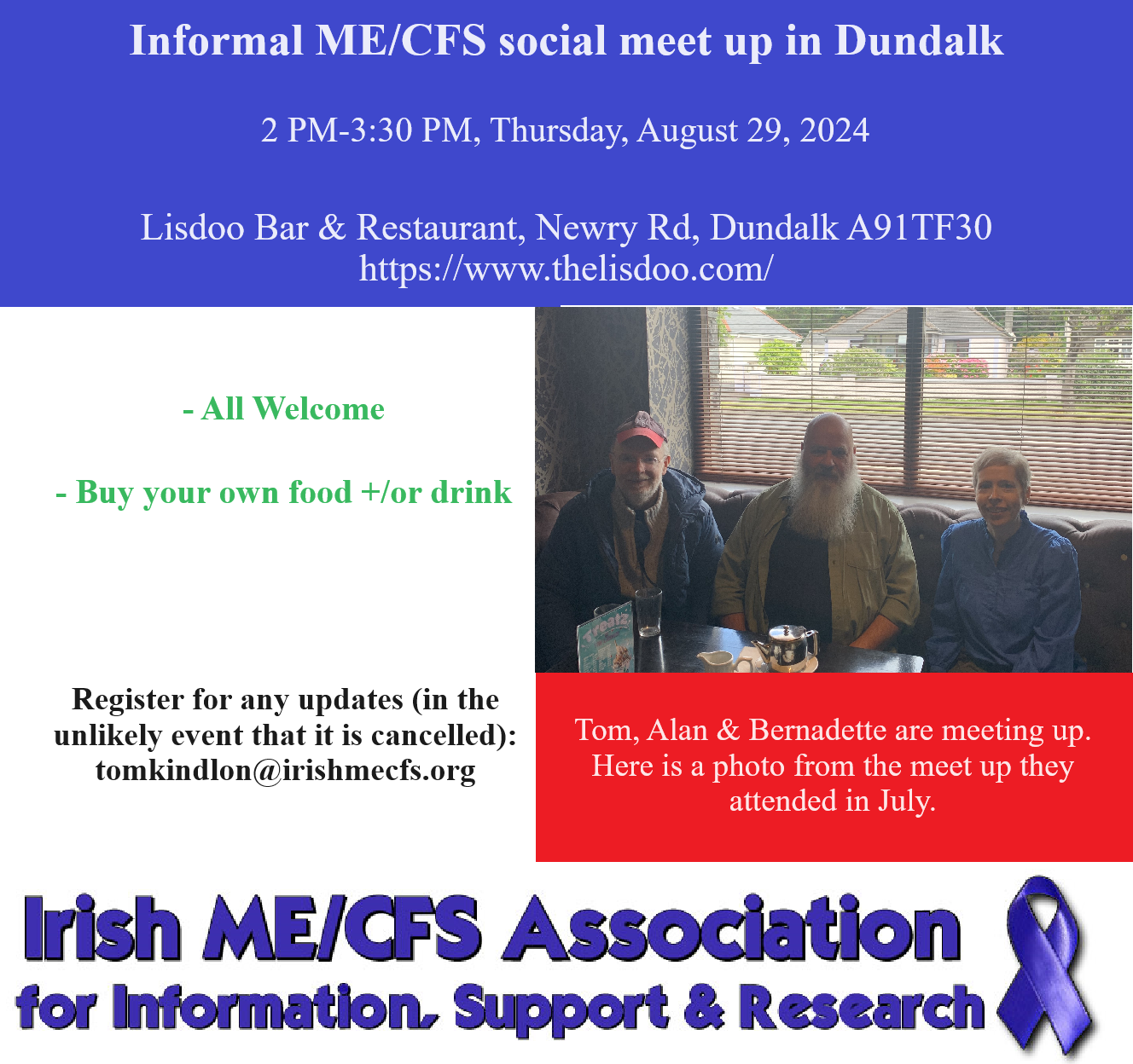 Dundalk: Informal ME/CFS social meet-up on Thursday, August 29 hosted by Tom Kindlon