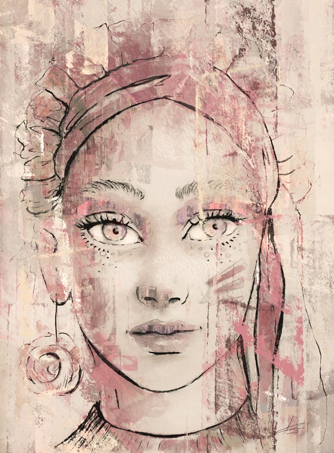 Warm roze en zand kleurig portret jonge vrouw