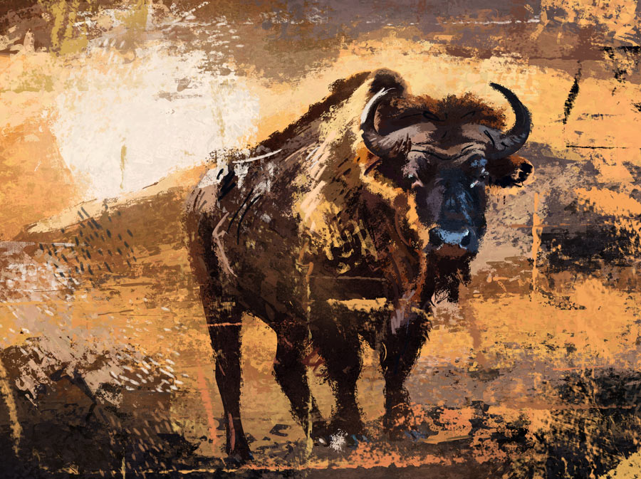 Wanddecoratie - uit de BIG 5 sunset serie - de Buffel