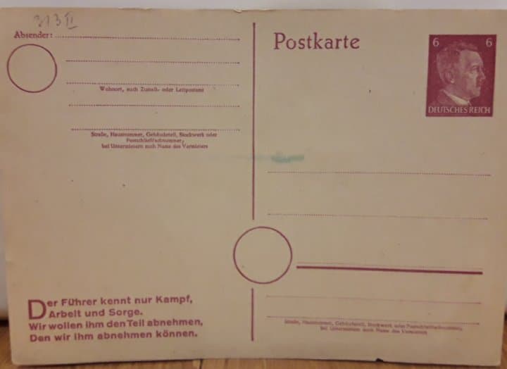 gele postbriefkaart  propaganda spreuk Adolf Hitler / 1