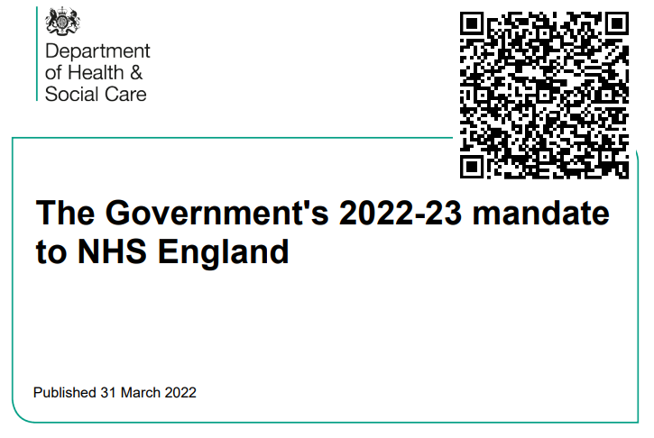Image, QR code and weblink to NHS Mandate