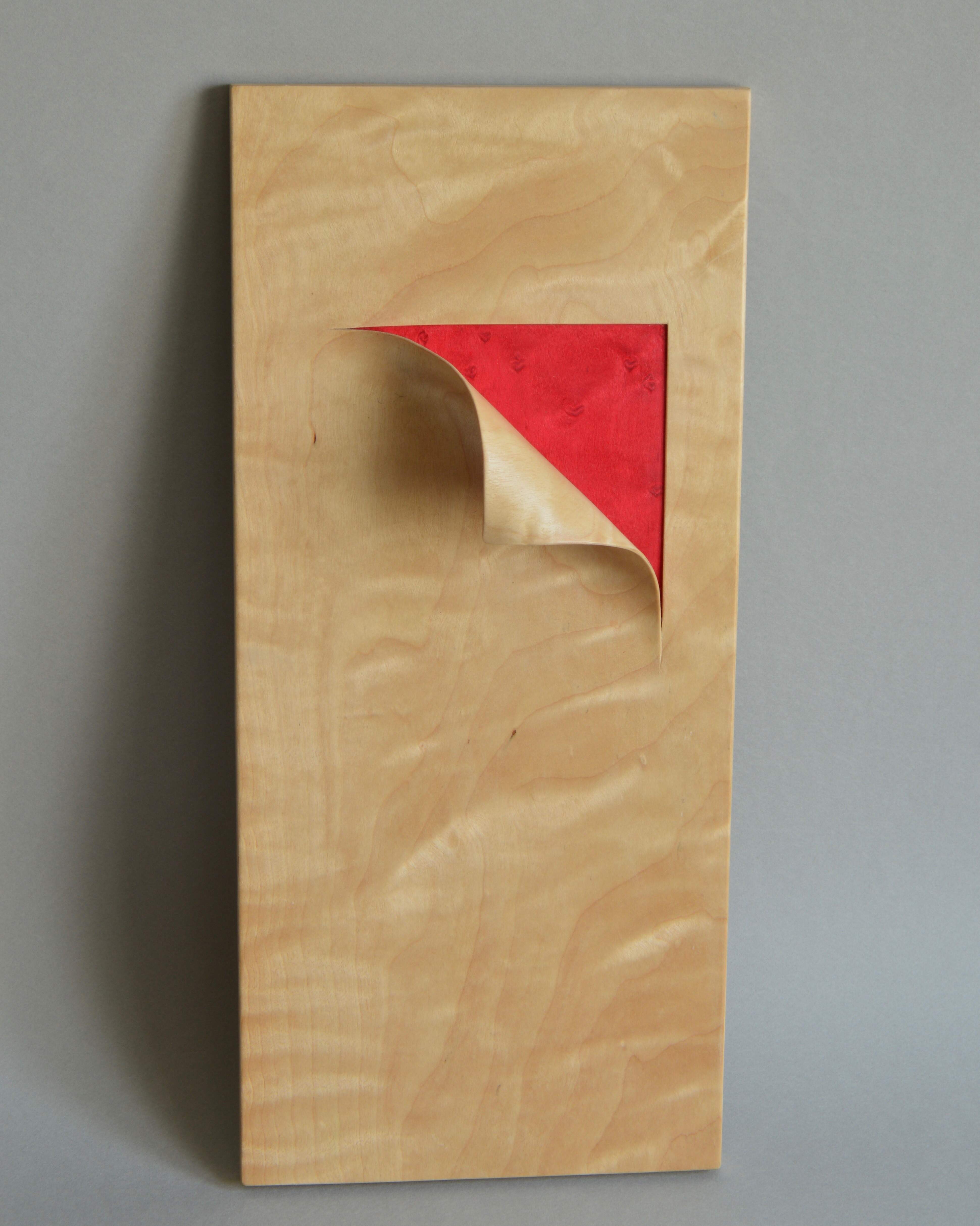 Wall hanging piece in Curly Maple and Bird's-eye Maple dyed Red  40 x 18 x 6 cm