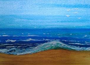 Acrylic painting of the sea in Spring.