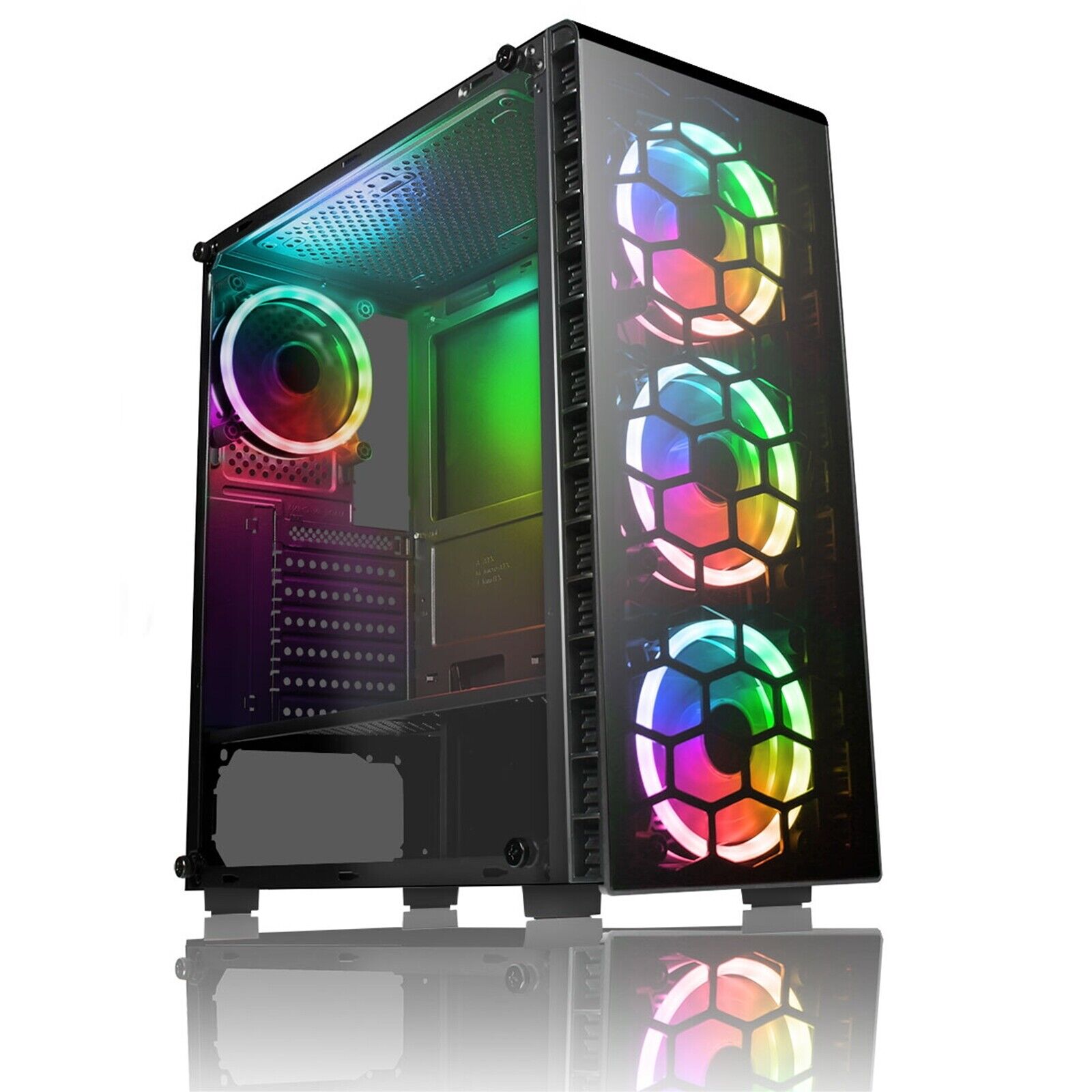 CiT Raider Mid Tower Tempered Glass Side & Front Window Panels BLACK RGB CASE