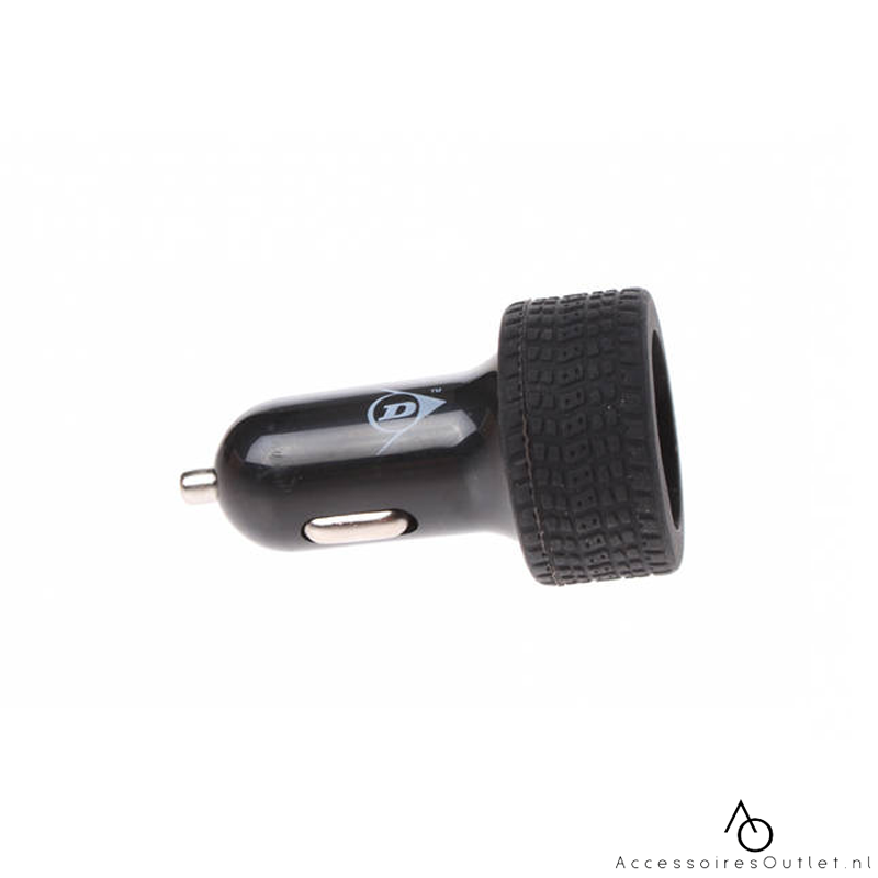 Dunlop Dubbele Auto lader - 2 x USB Poorten - 12/24 Volt 3,1A Universeel zwart band