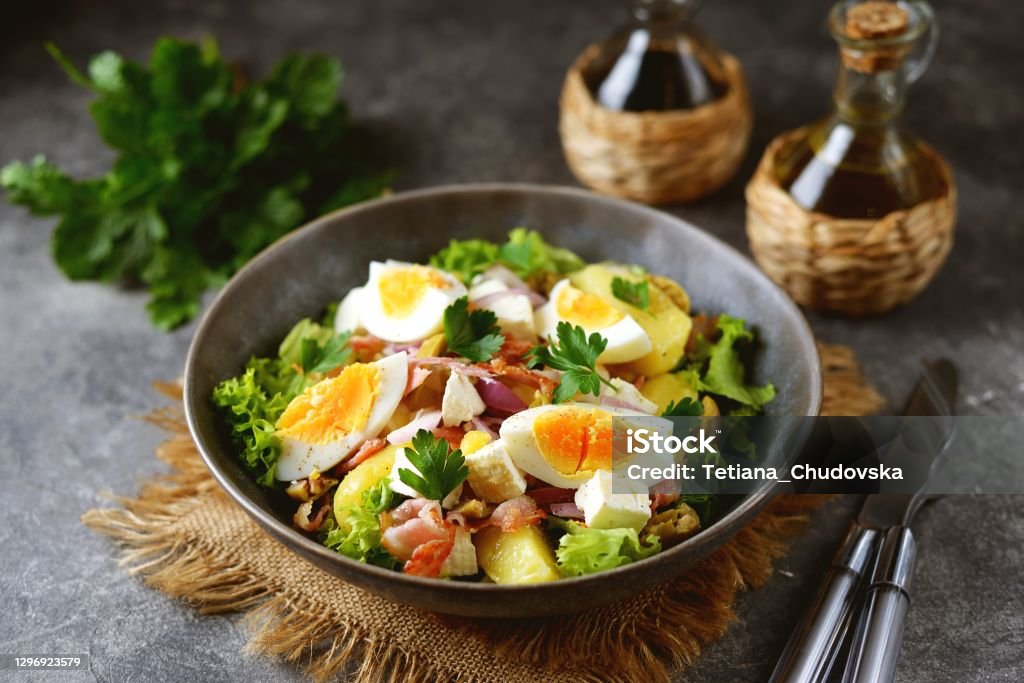 Spring Green Salad with Warm Potatoes and Soft Cooked Eggs