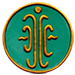 rundes, türkisfarbenes Siegel mit goldener Umrandung