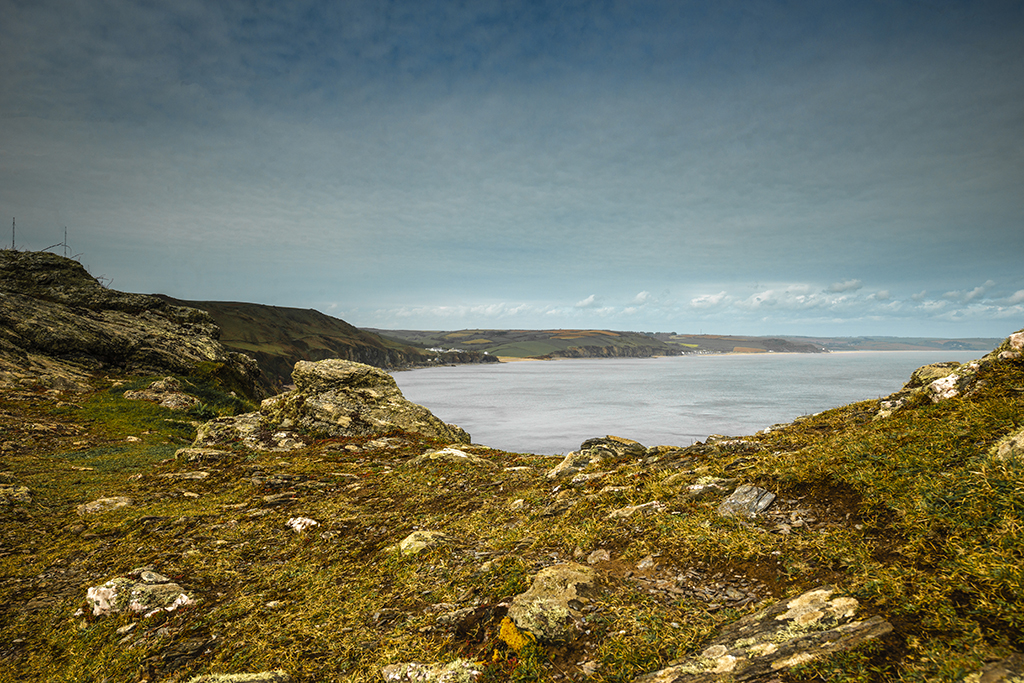 View from Black Hole Ridge over Freshwater Bay and South Hams Coastline. Stock Image ID: 2523