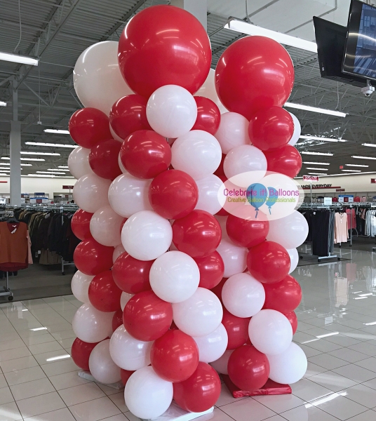 Classic swirl balloon columns red and white
