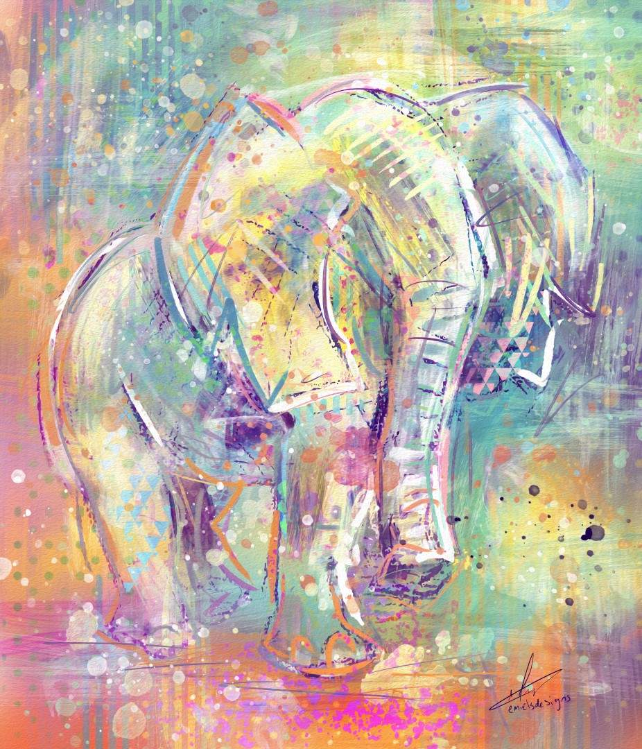 Kleurig uniek kunstwerk - Colorful Africa Art - olifant