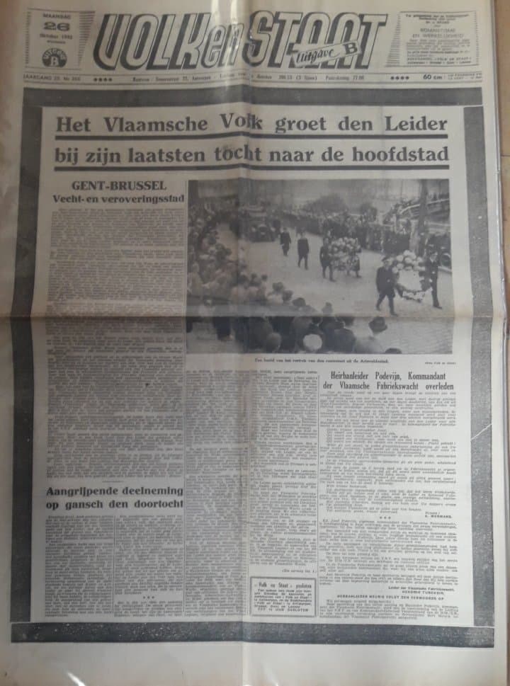 Volk en Staat 26 oktober 1942 - overlijden VNV leiderStaf De Clercq - Gent - Brussel