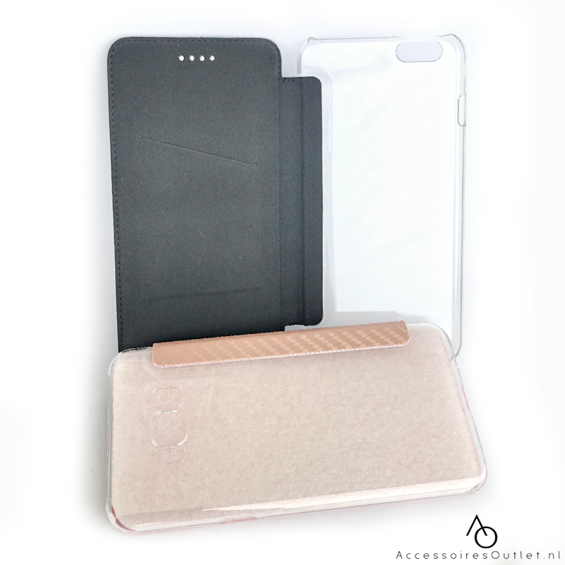 iPhone 6 Plus / 6s Plus - Boek hoesje - Carbon hybrid bookcase roze of zwart