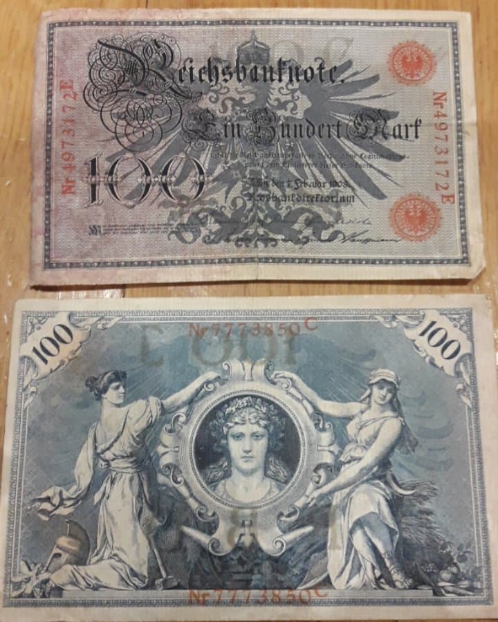 2 bankbiljetten eerste wereldoorlog / 100 Mark Reichsbanknote