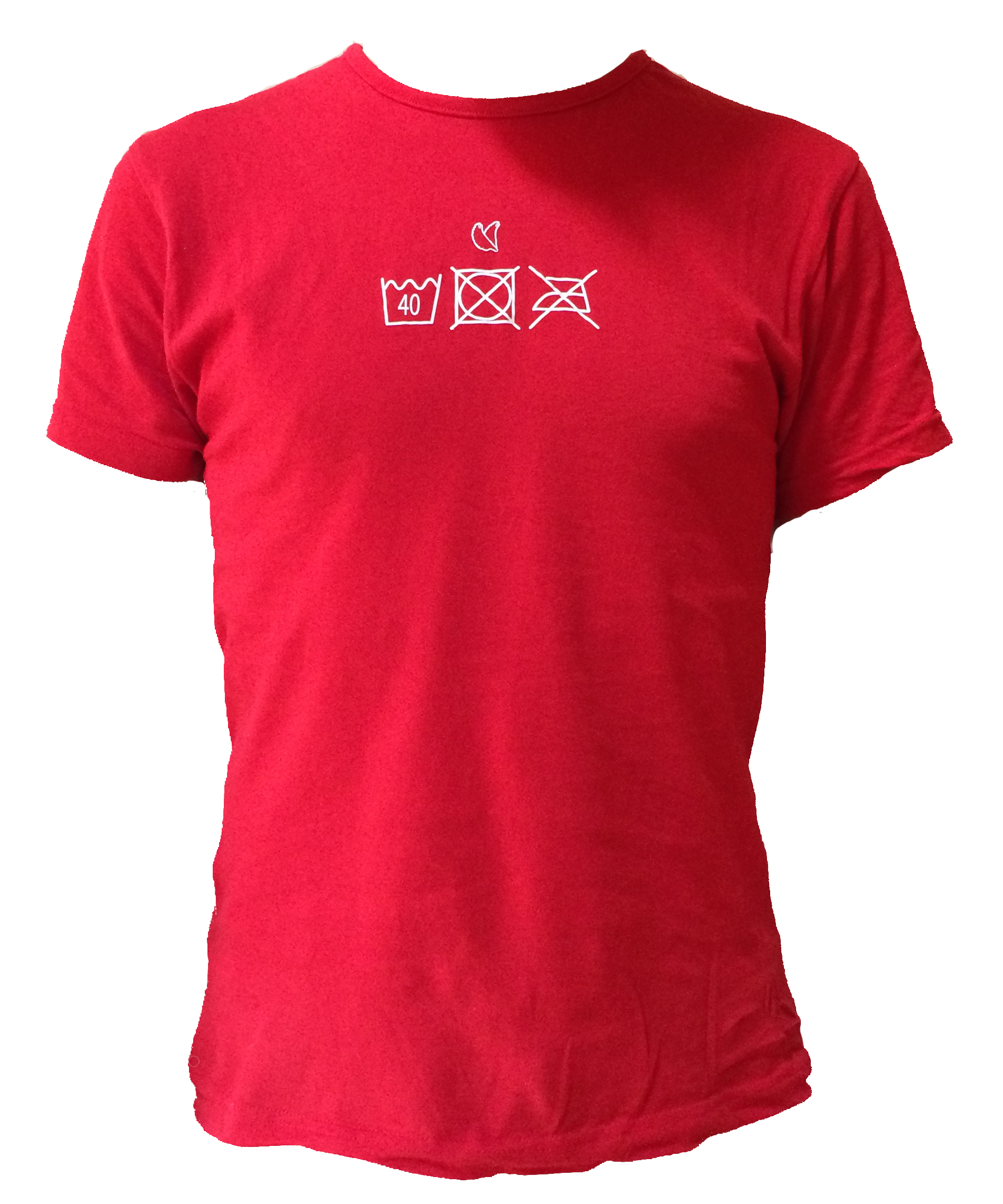 Rotes Shirt mit Waschzeichen