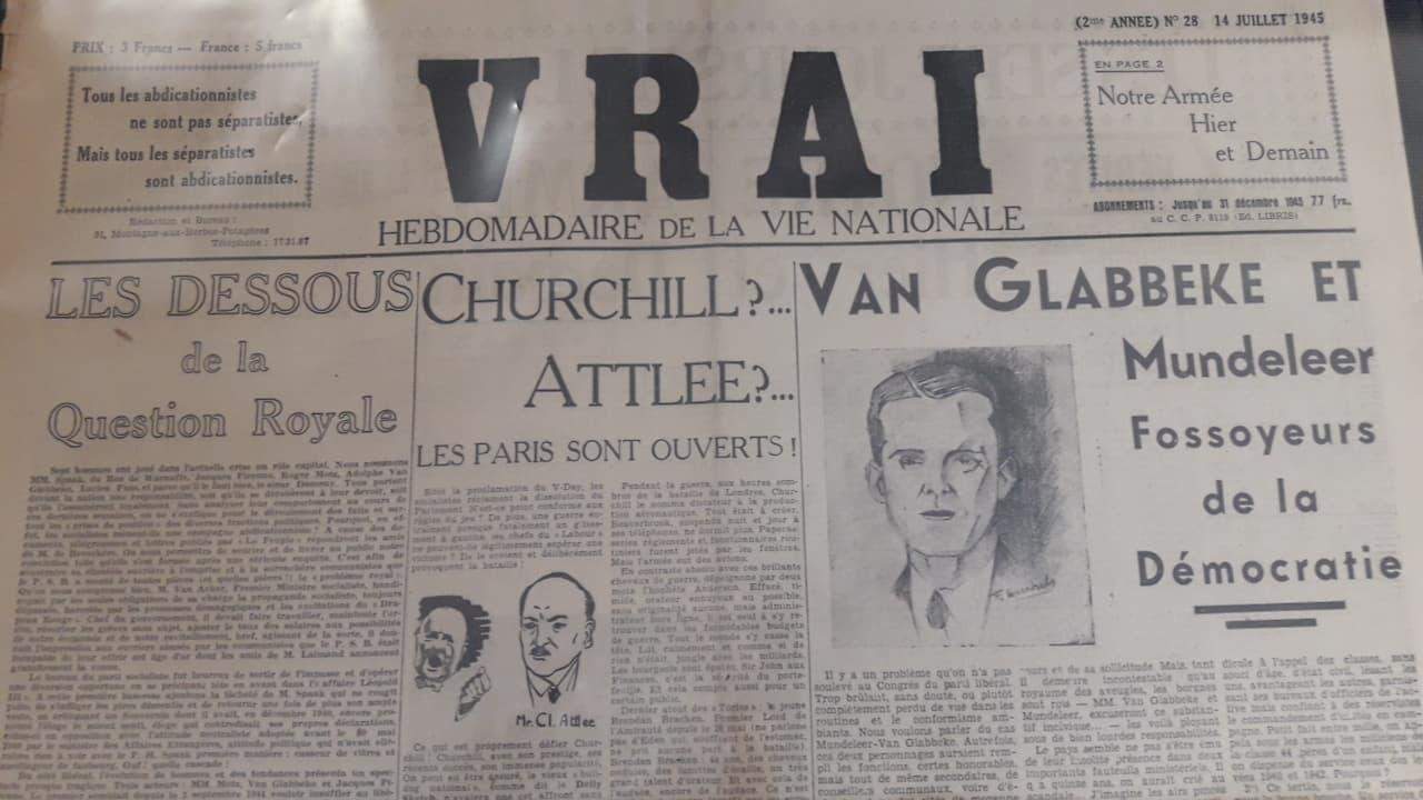 Franstalige krant VRAI , hebdomadaire de la vie national /  2 nrs 1945 - zeldzaam