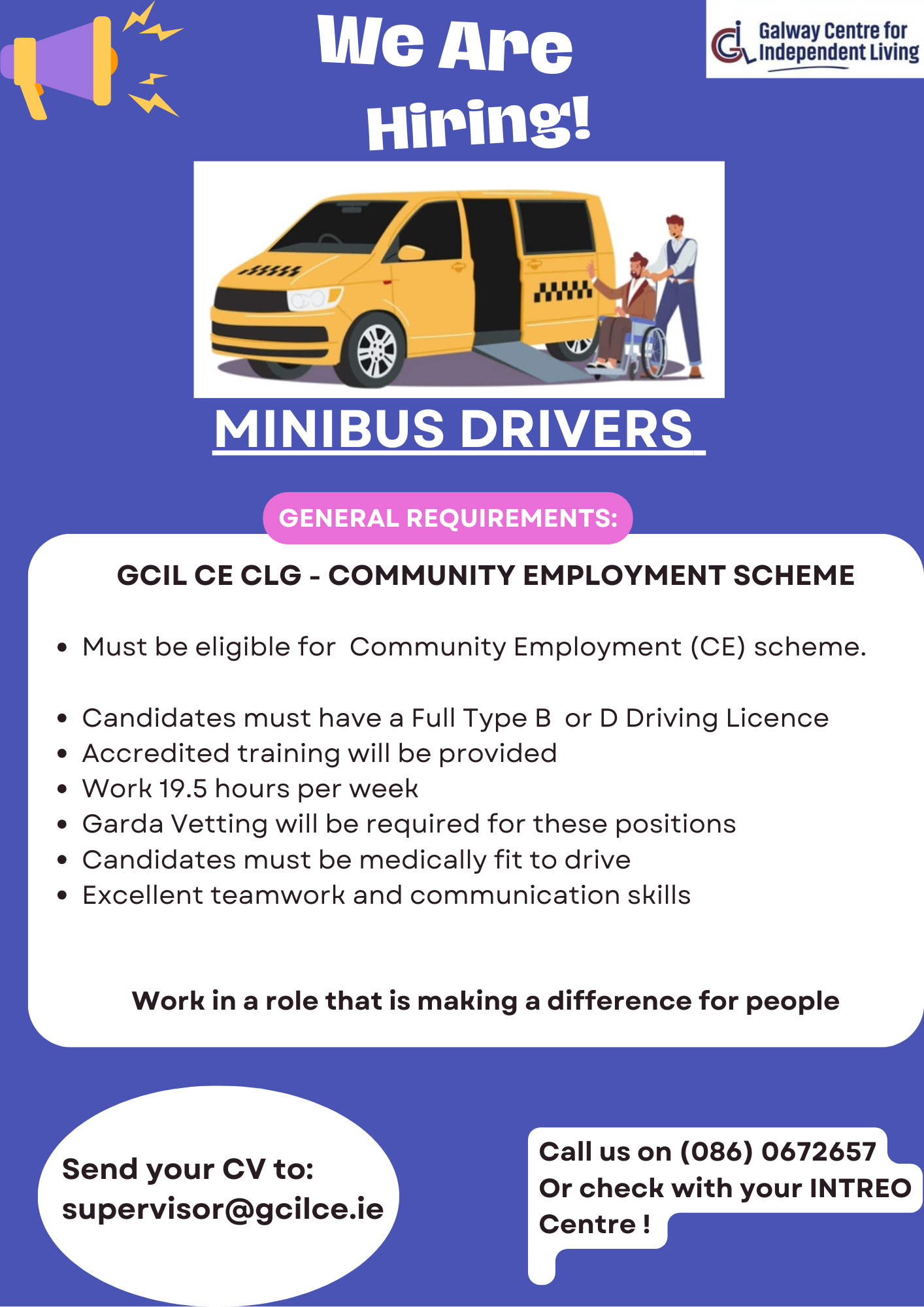 Galway CIL CE Scheme CLG are looking for Minibus Drivers