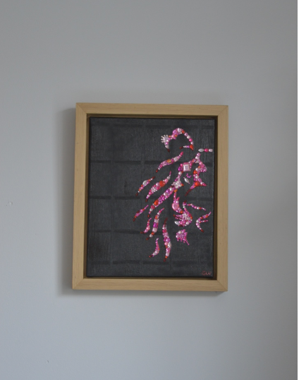 This little painting is a combination of pink glitter and black oil paint. (24x30)