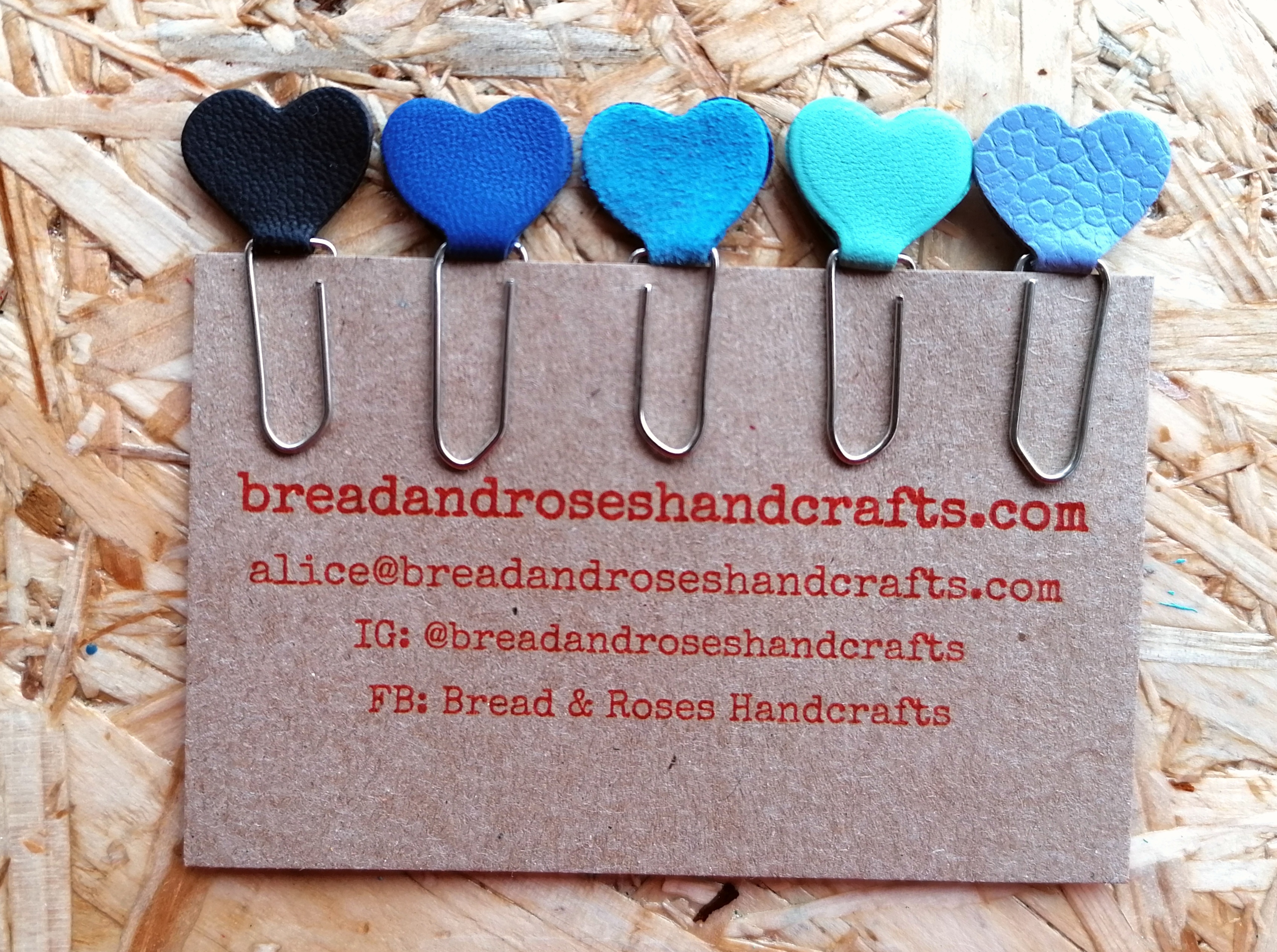 Shades of Blue Heart Leather Planner Clips