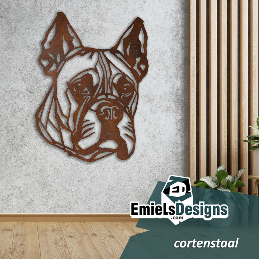 Metalen wanddecoratie - hond kop - Boxer