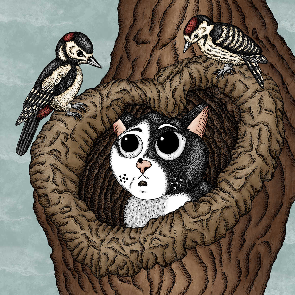 Hidden Kitten: Woodpecker Cavity by Jenny Bommert, 2016