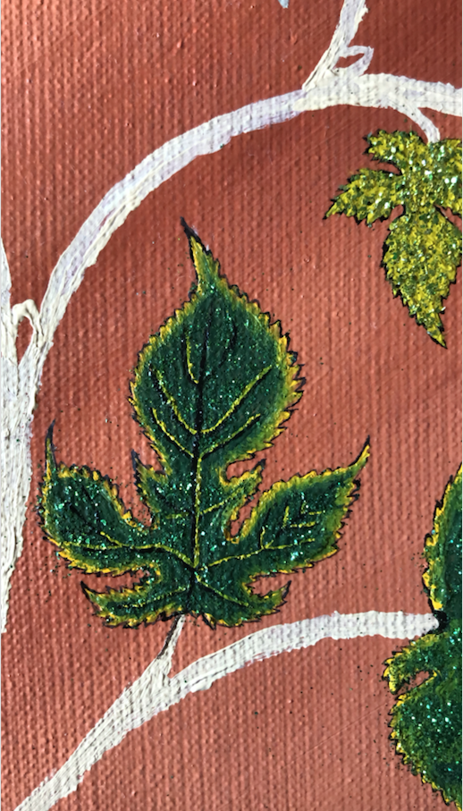 Detail in the leaves of Eden. I used glitter for an effect