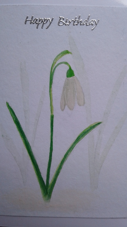 Snow drop watercolour hand painted card.