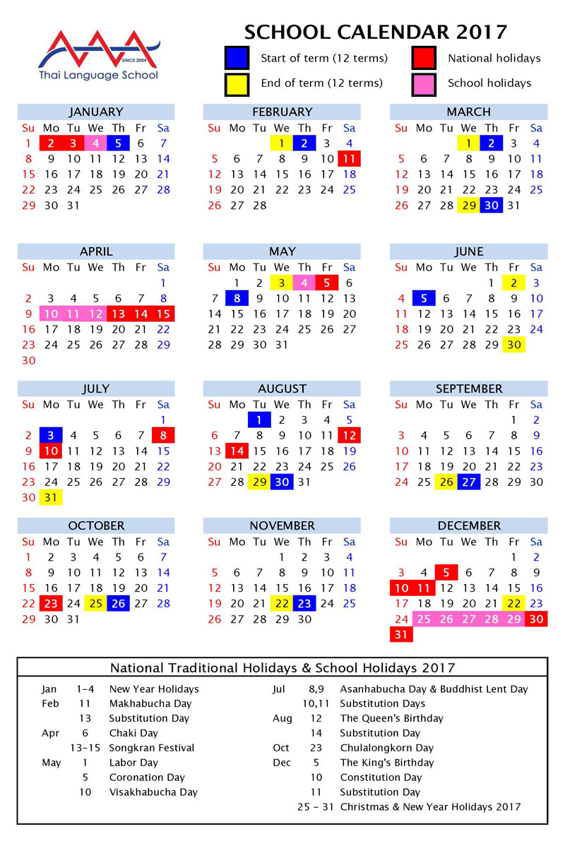 Thai Kalender 2017