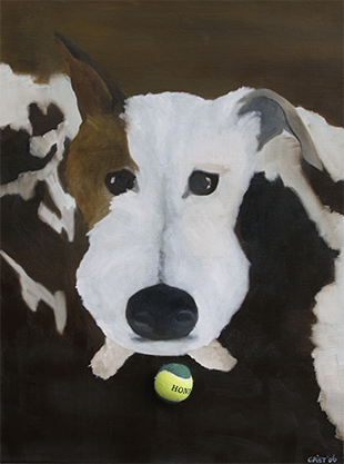 oil paint on canvas and tennis ball, 60 x 80 cm